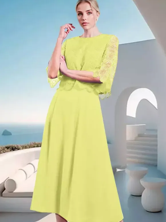 Mother Dress Jewel Neck Half Sleeves A-Line Lace Wedding Guest Dresses