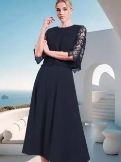Mother Dress Jewel Neck Half Sleeves A-Line Lace Wedding Guest Dresses