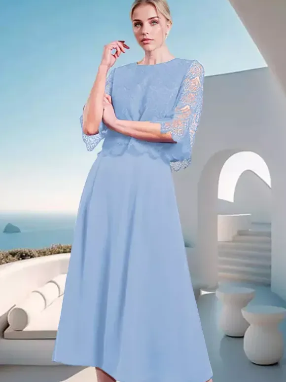 Mother Dress Jewel Neck Half Sleeves A-Line Lace Wedding Guest Dresses