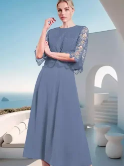 Mother Dress Jewel Neck Half Sleeves A-Line Lace Wedding Guest Dresses