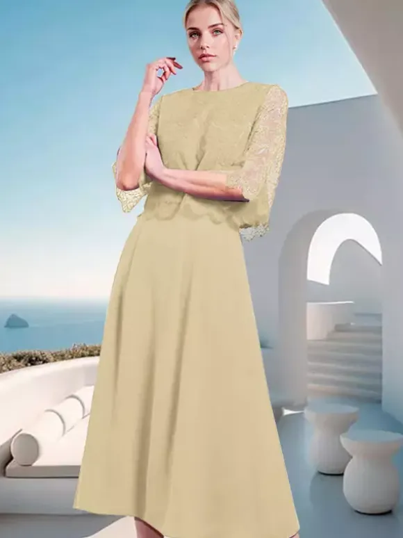 Mother Dress Jewel Neck Half Sleeves A-Line Lace Wedding Guest Dresses