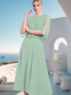 Mother Dress Jewel Neck Half Sleeves A-Line Lace Wedding Guest Dresses