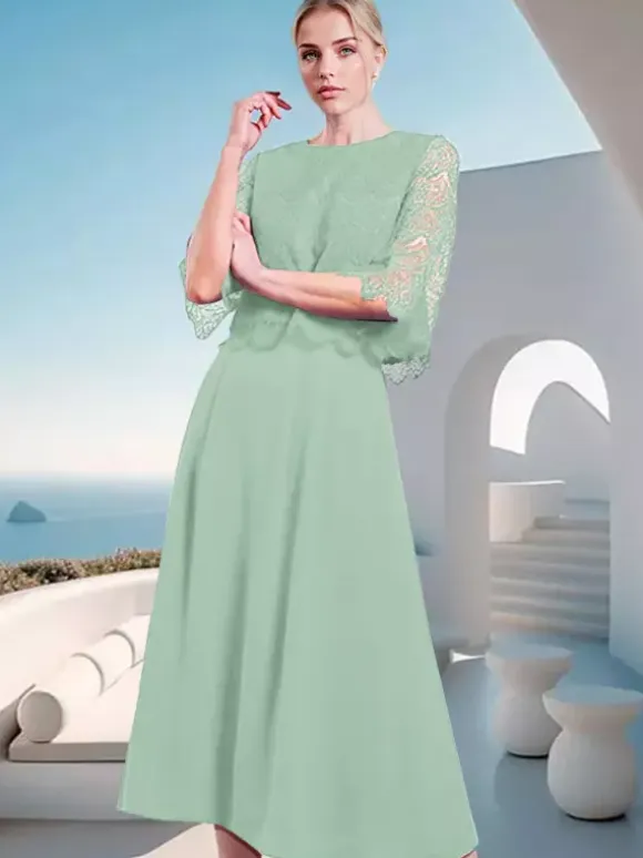 Mother Dress Jewel Neck Half Sleeves A-Line Lace Wedding Guest Dresses