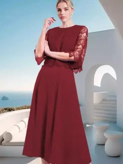 Mother Dress Jewel Neck Half Sleeves A-Line Lace Wedding Guest Dresses