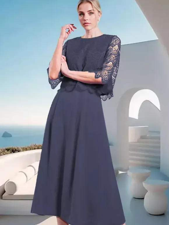Mother Dress Jewel Neck Half Sleeves A-Line Lace Wedding Guest Dresses