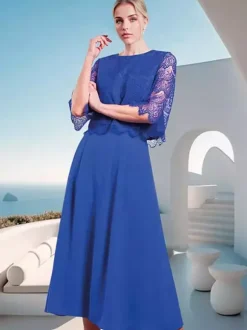 Mother Dress Jewel Neck Half Sleeves A-Line Lace Wedding Guest Dresses
