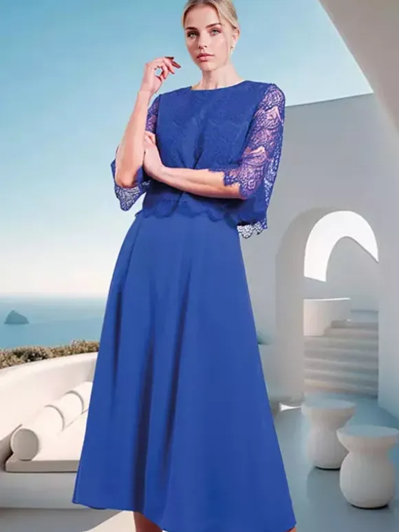 Mother Dress Jewel Neck Half Sleeves A-Line Lace Wedding Guest Dresses