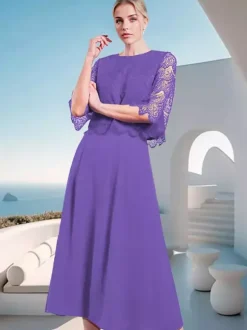 Mother Dress Jewel Neck Half Sleeves A-Line Lace Wedding Guest Dresses