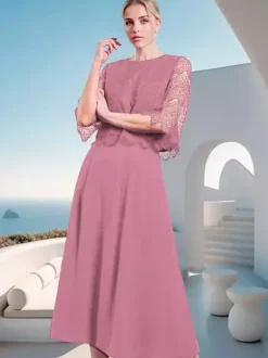 Mother Dress Jewel Neck Half Sleeves A-Line Lace Wedding Guest Dresses