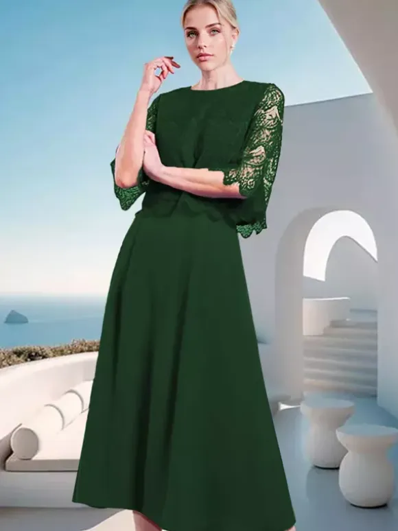 Mother Dress Jewel Neck Half Sleeves A-Line Lace Wedding Guest Dresses