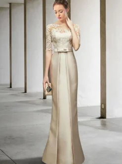 Mother Dress Jewel Neck Half Sleeves Sheath Lace Wedding Guest Dresses Free Customization