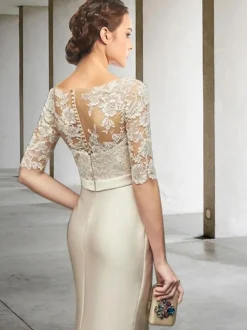 Mother Dress Jewel Neck Half Sleeves Sheath Lace Wedding Guest Dresses Free Customization