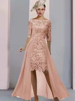 Mother Dress Jewel Neck Half Sleeves Sheath Lace Guest Dresses For Wedding Free Customization
