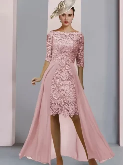 Mother Dress Jewel Neck Half Sleeves Sheath Lace Guest Dresses For Wedding Free Customization