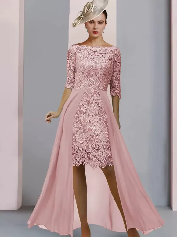 Mother Dress Jewel Neck Half Sleeves Sheath Lace Guest Dresses For Wedding Free Customization