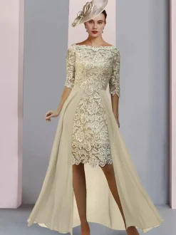 Mother Dress Jewel Neck Half Sleeves Sheath Lace Guest Dresses For Wedding Free Customization