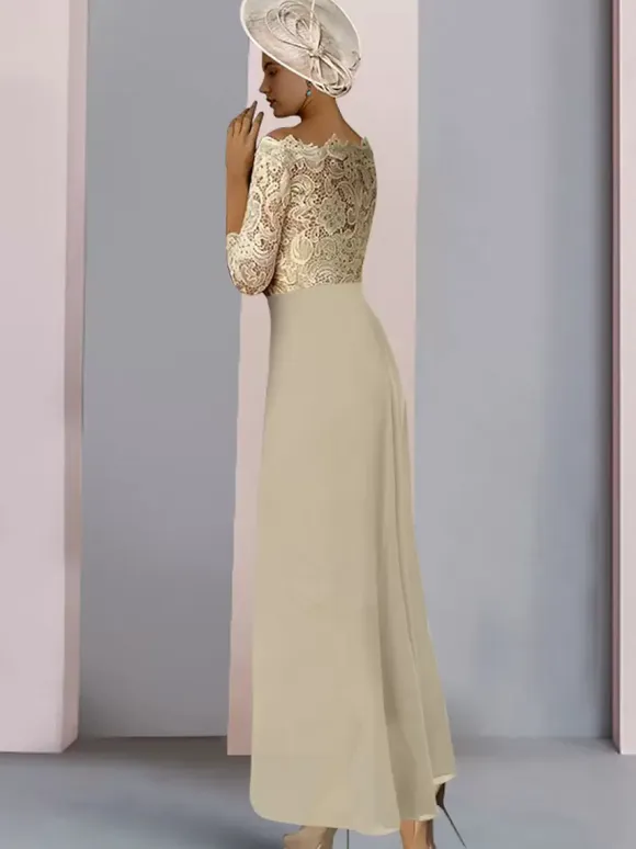 Mother Dress Jewel Neck Half Sleeves Sheath Lace Guest Dresses For Wedding Free Customization