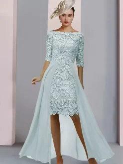Mother Dress Jewel Neck Half Sleeves Sheath Lace Guest Dresses For Wedding Free Customization