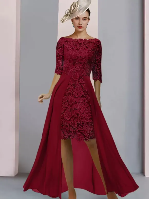 Mother Dress Jewel Neck Half Sleeves Sheath Lace Guest Dresses For Wedding Free Customization