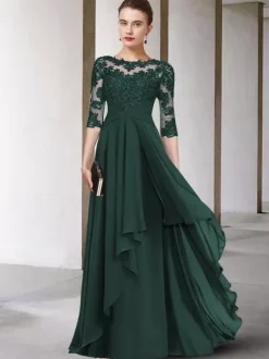 Mother Dress Jewel Neck Half Sleeves A-Line Lace Floor-Length Guest Dresses For Wedding Free Customization