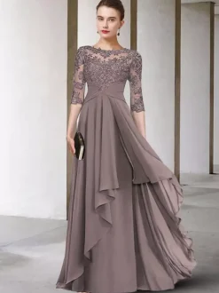 Mother Dress Jewel Neck Half Sleeves A-Line Lace Floor-Length Guest Dresses For Wedding Free Customization