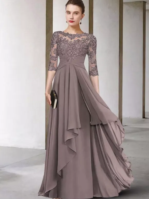 Mother Dress Jewel Neck Half Sleeves A-Line Lace Floor-Length Guest Dresses For Wedding Free Customization