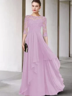 Mother Dress Jewel Neck Half Sleeves A-Line Lace Floor-Length Guest Dresses For Wedding Free Customization