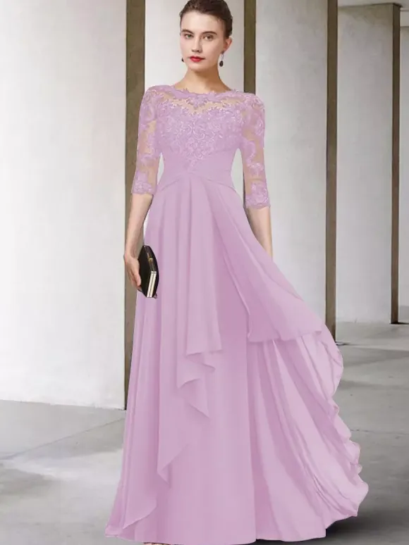 Mother Dress Jewel Neck Half Sleeves A-Line Lace Floor-Length Guest Dresses For Wedding Free Customization
