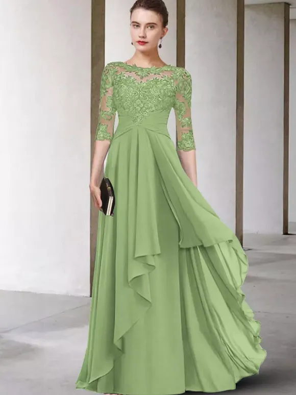 Mother Dress Jewel Neck Half Sleeves A-Line Lace Floor-Length Guest Dresses For Wedding Free Customization