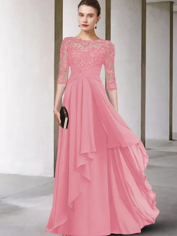 Mother Dress Jewel Neck Half Sleeves A-Line Lace Floor-Length Guest Dresses For Wedding Free Customization