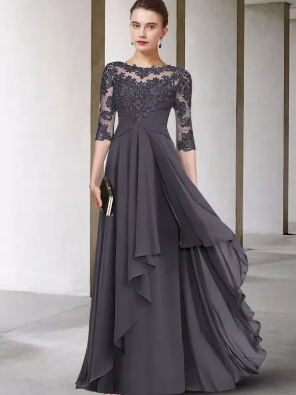 Mother Dress Jewel Neck Half Sleeves A-Line Lace Floor-Length Guest Dresses For Wedding Free Customization