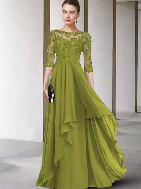 Mother Dress Jewel Neck Half Sleeves A-Line Lace Floor-Length Guest Dresses For Wedding Free Customization