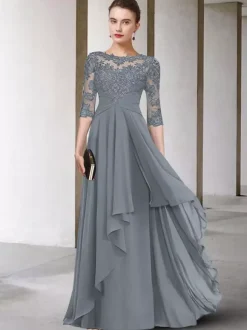 Mother Dress Jewel Neck Half Sleeves A-Line Lace Floor-Length Guest Dresses For Wedding Free Customization
