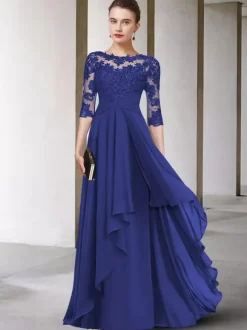 Mother Dress Jewel Neck Half Sleeves A-Line Lace Floor-Length Guest Dresses For Wedding Free Customization