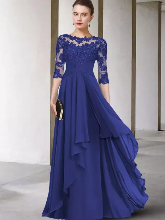 Mother Dress Jewel Neck Half Sleeves A-Line Lace Floor-Length Guest Dresses For Wedding Free Customization