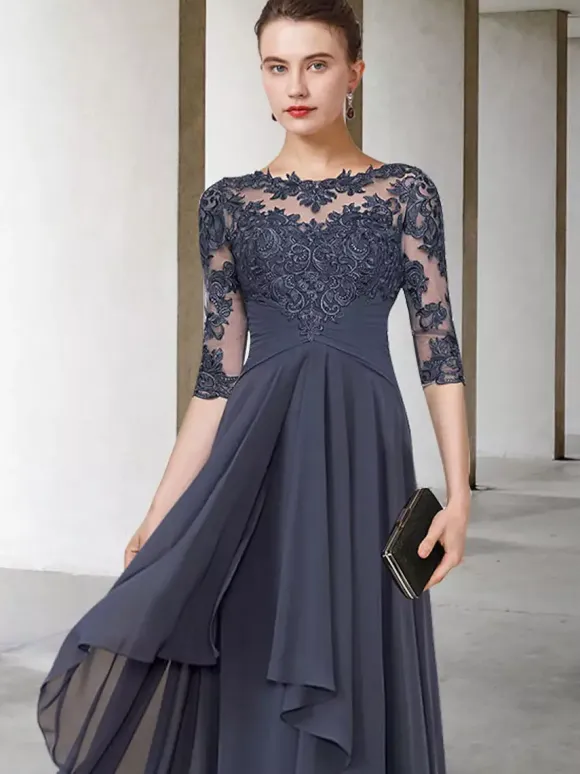 Mother Dress Jewel Neck Half Sleeves A-Line Lace Floor-Length Guest Dresses For Wedding Free Customization