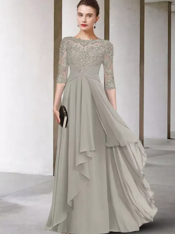 Mother Dress Jewel Neck Half Sleeves A-Line Lace Floor-Length Guest Dresses For Wedding Free Customization