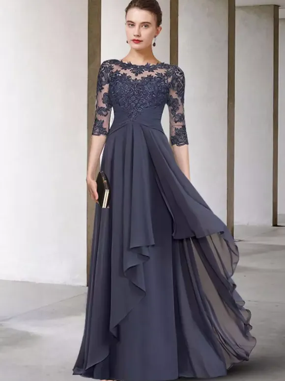 Mother Dress Jewel Neck Half Sleeves A-Line Lace Floor-Length Guest Dresses For Wedding Free Customization