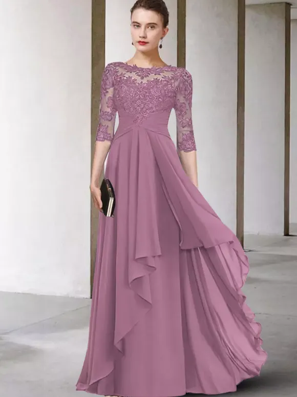 Mother Dress Jewel Neck Half Sleeves A-Line Lace Floor-Length Guest Dresses For Wedding Free Customization