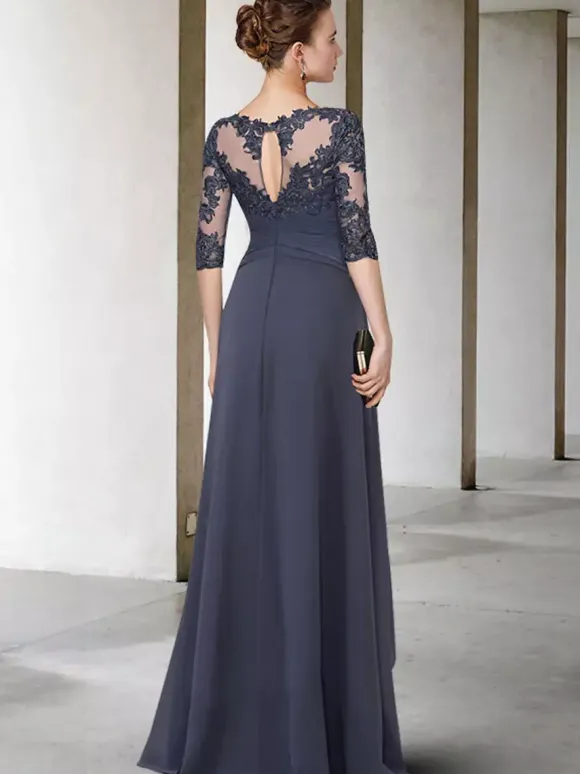 Mother Dress Jewel Neck Half Sleeves A-Line Lace Floor-Length Guest Dresses For Wedding Free Customization