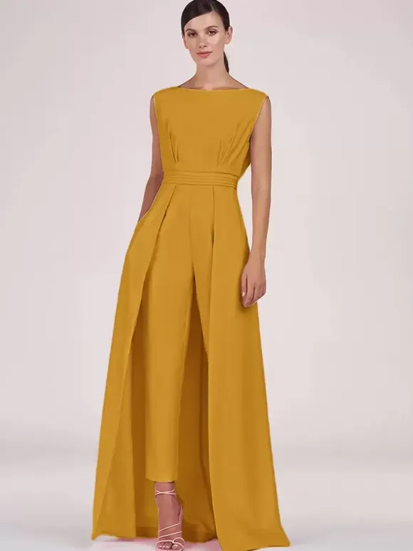 Mother Dress Jewel Neck Sleeveless Jumpsuit Pleated Ankle-Length Guest Dresses For Wedding