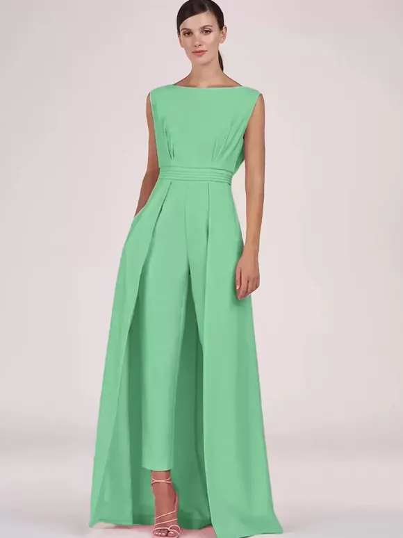 Mother Dress Jewel Neck Sleeveless Jumpsuit Pleated Ankle-Length Guest Dresses For Wedding