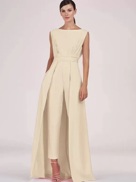 Mother Dress Jewel Neck Sleeveless Jumpsuit Pleated Ankle-Length Guest Dresses For Wedding