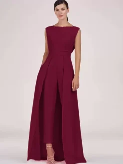 Mother Dress Jewel Neck Sleeveless Jumpsuit Pleated Ankle-Length Guest Dresses For Wedding