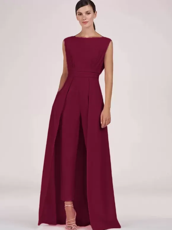 Mother Dress Jewel Neck Sleeveless Jumpsuit Pleated Ankle-Length Guest Dresses For Wedding