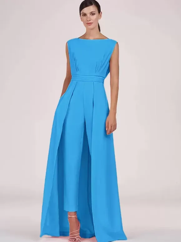 Mother Dress Jewel Neck Sleeveless Jumpsuit Pleated Ankle-Length Guest Dresses For Wedding