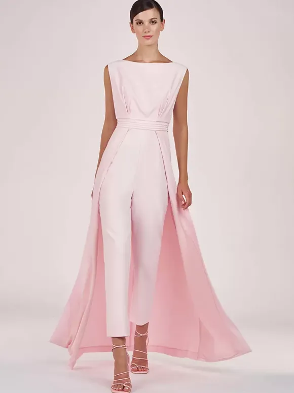 Mother Dress Jewel Neck Sleeveless Jumpsuit Pleated Ankle-Length Guest Dresses For Wedding