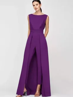 Mother Dress Jewel Neck Sleeveless Jumpsuit Pleated Ankle-Length Guest Dresses For Wedding