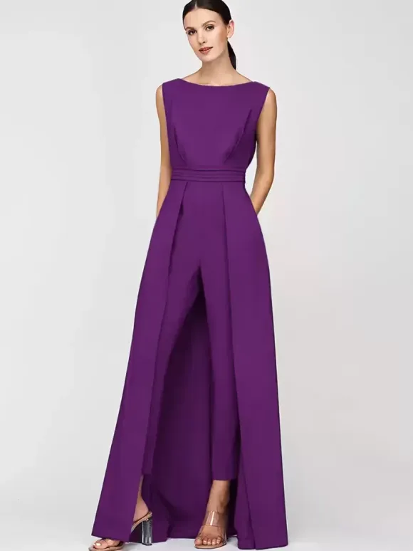 Mother Dress Jewel Neck Sleeveless Jumpsuit Pleated Ankle-Length Guest Dresses For Wedding