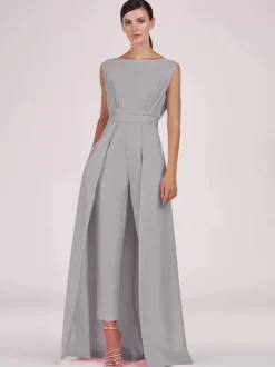 Mother Dress Jewel Neck Sleeveless Jumpsuit Pleated Ankle-Length Guest Dresses For Wedding